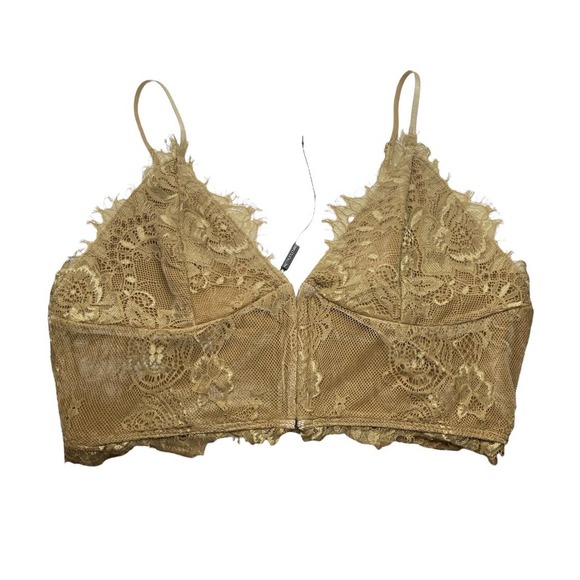 Gold Lace Bralette, Pretty Little Thing Gold Lace Crop Top | Size 14
